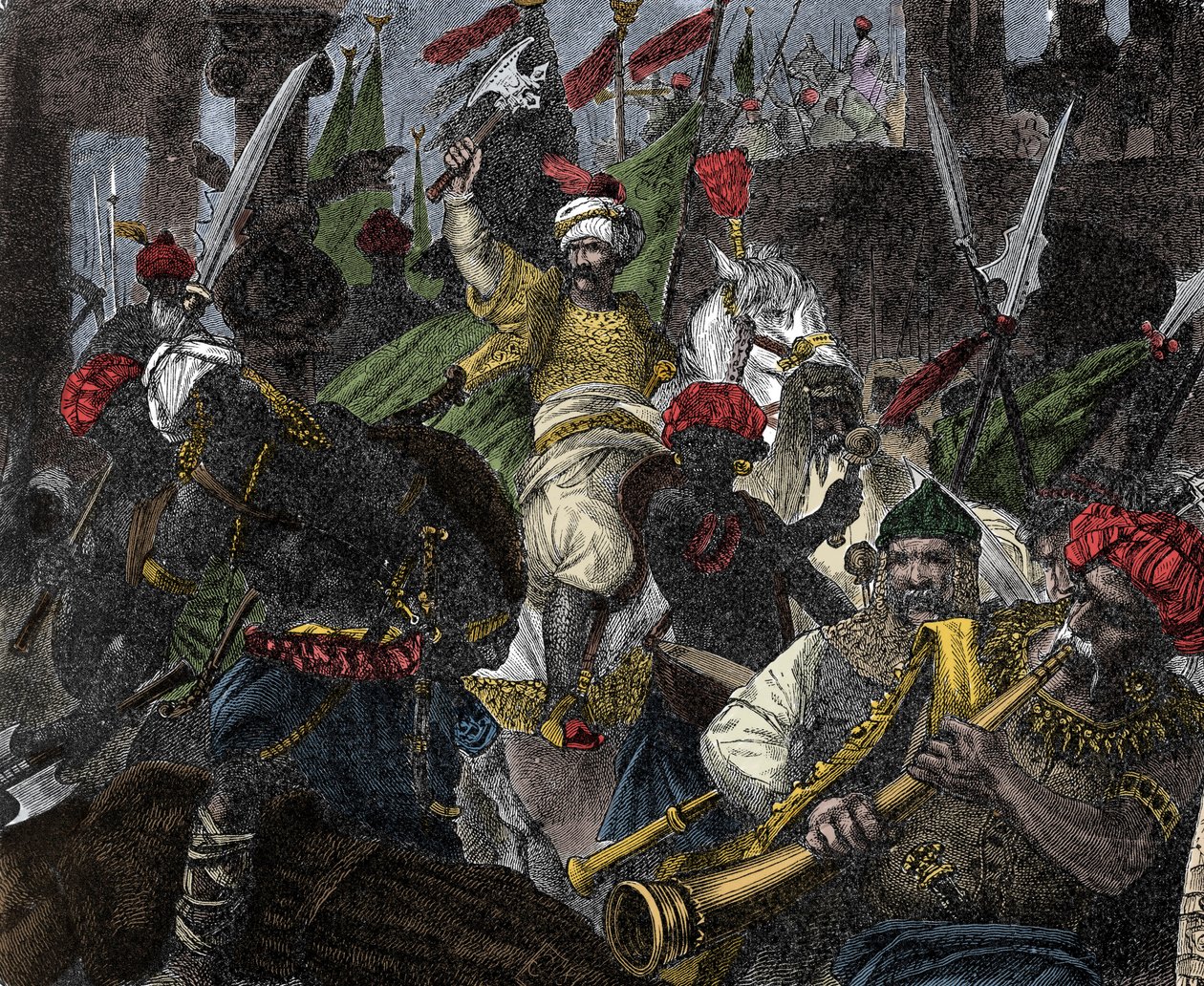 29 maja 1453 r. szturm na Konstantynopol przez sułtana Mahometa II Imperium Osmańskiego - zdobycie Konstantynopola: armia osmańskiego sułtana Mehmeta II (Mehmed II Zdobywca lub Muhammad II Fatih) (1430-1481) oblegała miasto Konstantynopol w 1 autorstwa Unknown artist