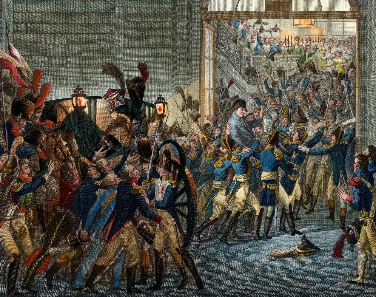 Sto dni: „” Napoleon Bonaparte (1769-1821) powrócił z wygnania na wyspie Elba – triumfalny wjazd 20 marca 1815 r. w Palais des Tuileries – Rycina XIX w. autorstwa Unknown artist
