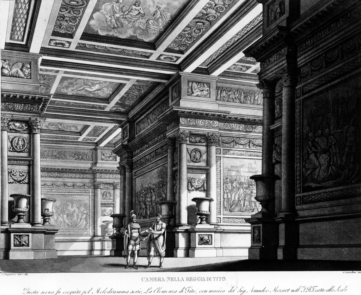 Opera: ""La Clemenza di Tito", muzyka Mozarta, w Casa de Milan - grawerowanie w ""Mediolan sceny teatralne"" autorstwa Unknown artist