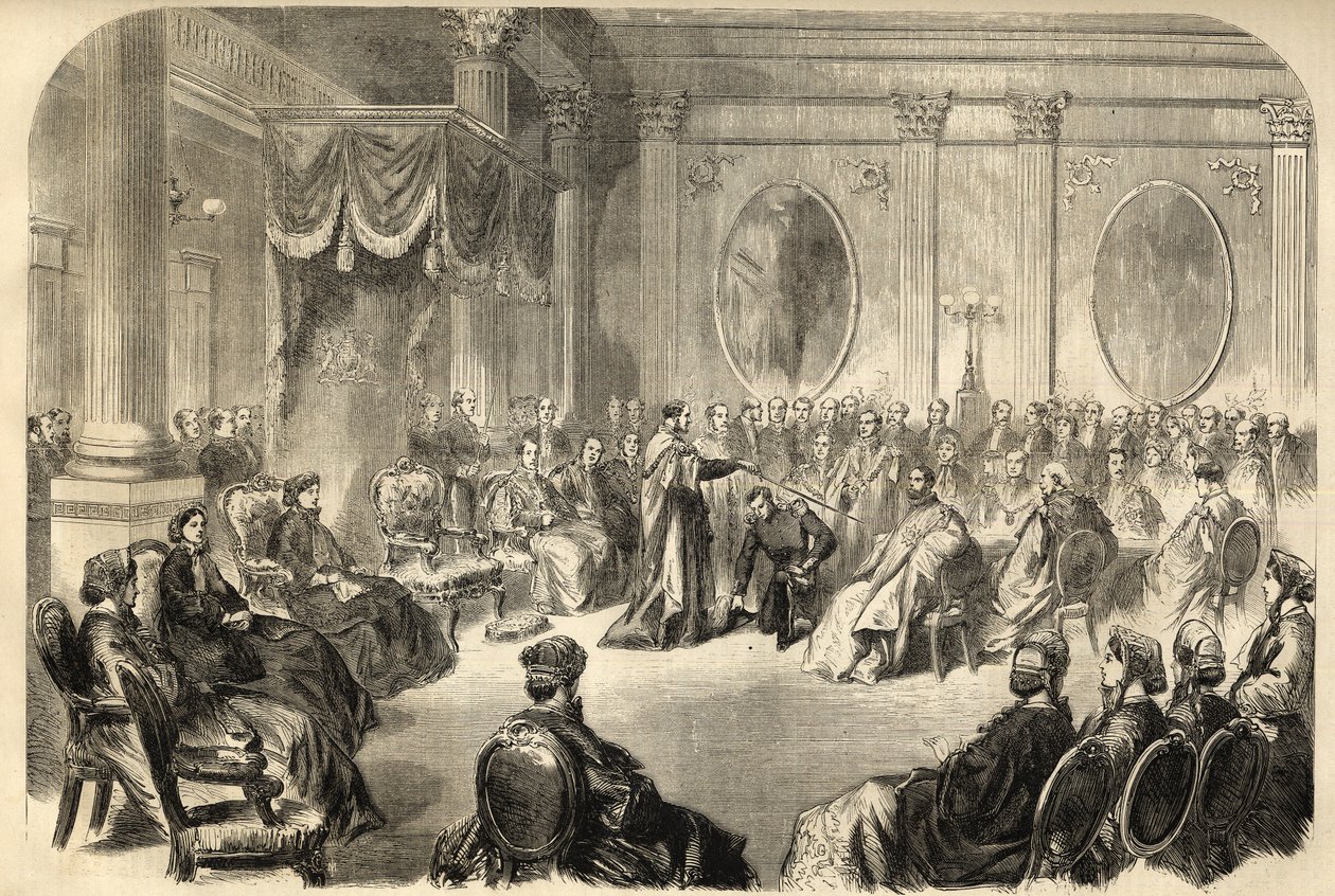 Order Świętego Patryka - Najbardziej Znani Order Świętego Patryka - Inwestytura Rycerza w Order Świętego Patryka w Dublinie, Irlandia w XIX - Grawerowanie 1866 autorstwa Unknown artist