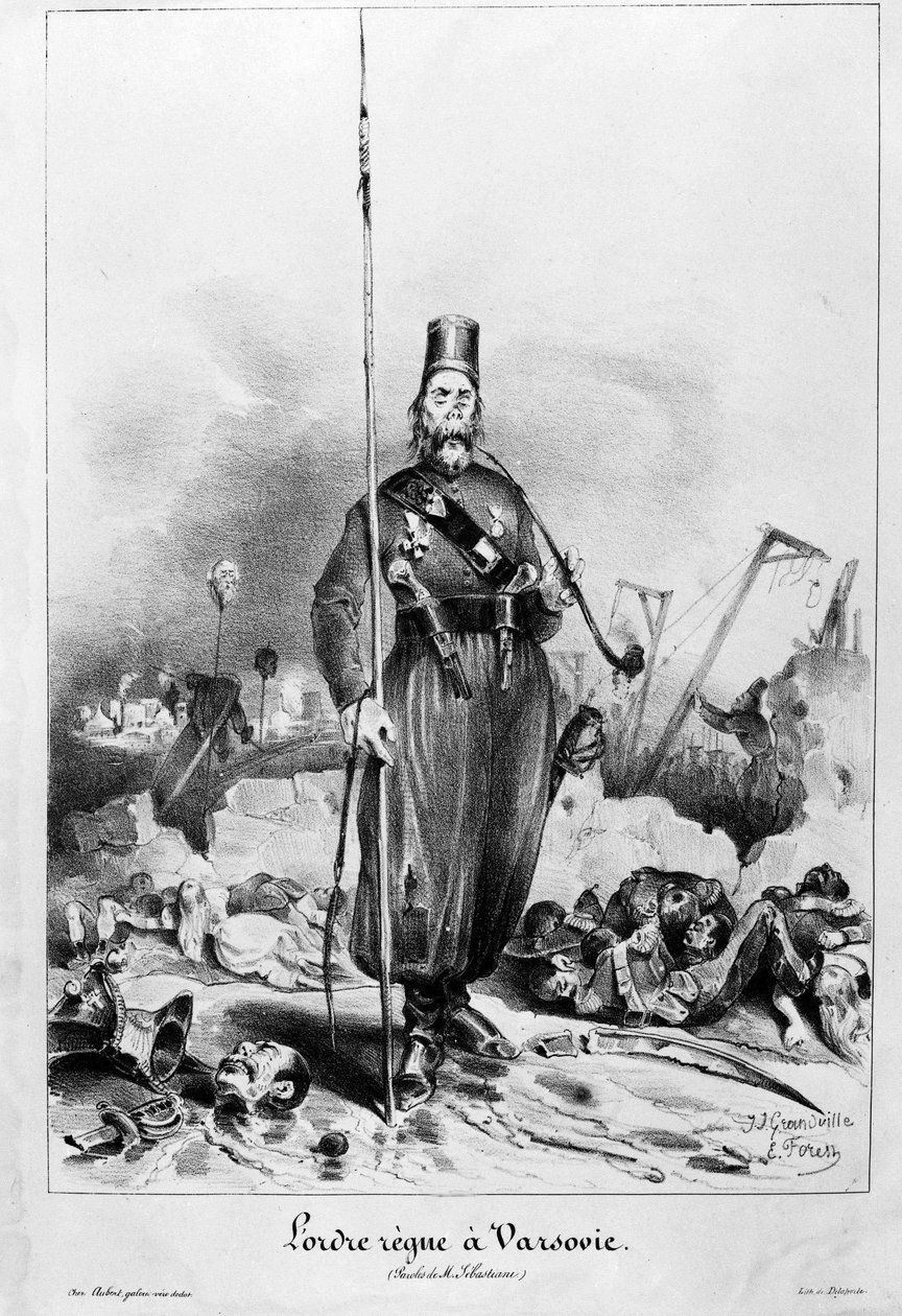 W Warszawie panuje porządek. Karykatura z Grandville i Forest na podstawie słów marszałka Sebastiani de la Porta (1772-1851) (ministra i ambasadora Ludwika Filipa). autorstwa Unknown artist