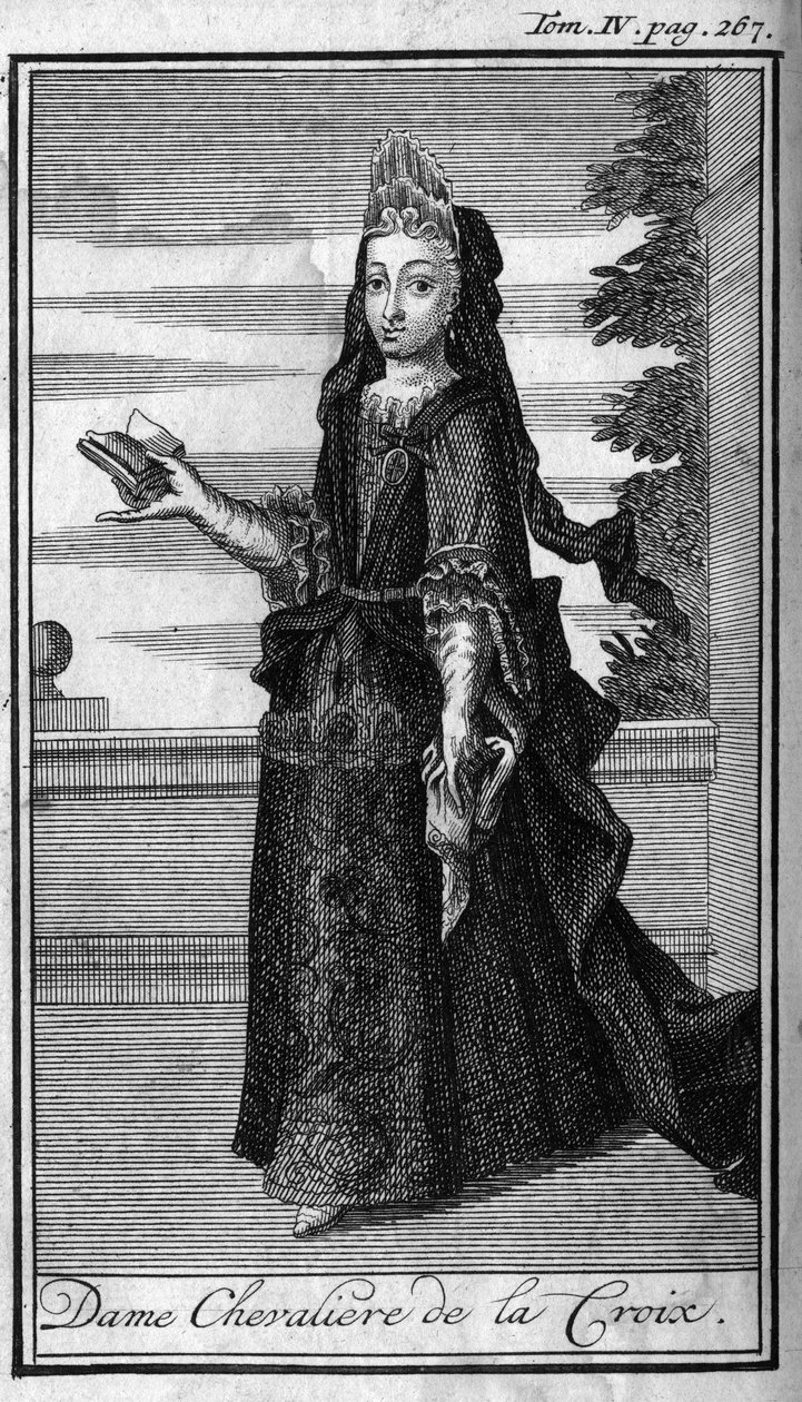 Ordery rycerskie. Lady Kawalera Krzyża w Austrii w XVII wieku. W „”Historii zakonów rycerskich czy rycerskich, bezpiecznych i rutynowych milicji obojga płci, które powstały do tej pory. Wydanie zaczerpnięte z Abbe Giustiniani, R.P.Bon autorstwa Unknown artist