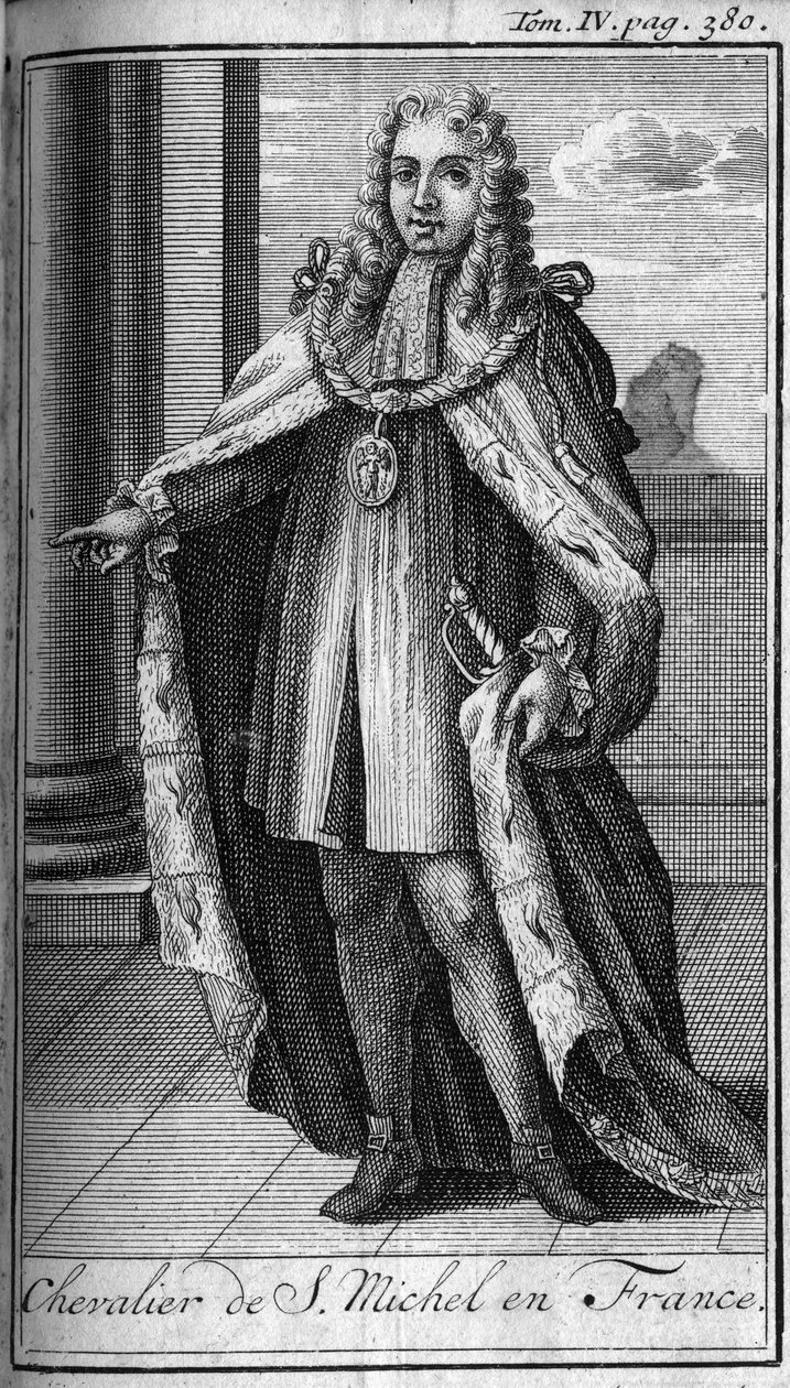 Ordery Knight.Chevalier de Saint Michel we Francji w XV wieku. W „”Historii zakonów rycerskich czy rycerskich, milicji sekulierów i regularnych obojga płci, które powstały do tej pory. Wydanie zaczerpnięte z Abbe Giustiniani, R.P.Bonan autorstwa Unknown artist