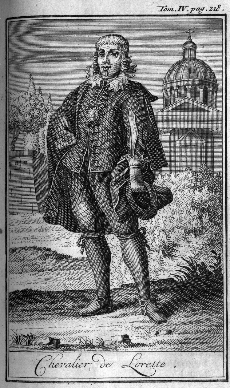 Ordery Rycerskie. Kawaler de Lorette we Francji w XVI wieku. W „”Historii zakonów rycerskich czy rycerskich, bezpiecznych i rutynowych milicji obojga płci, które powstały do tej pory. Wydanie zaczerpnięte z Abbe Giustiniani, R.P.Bonani, M. Her autorstwa Unknown artist