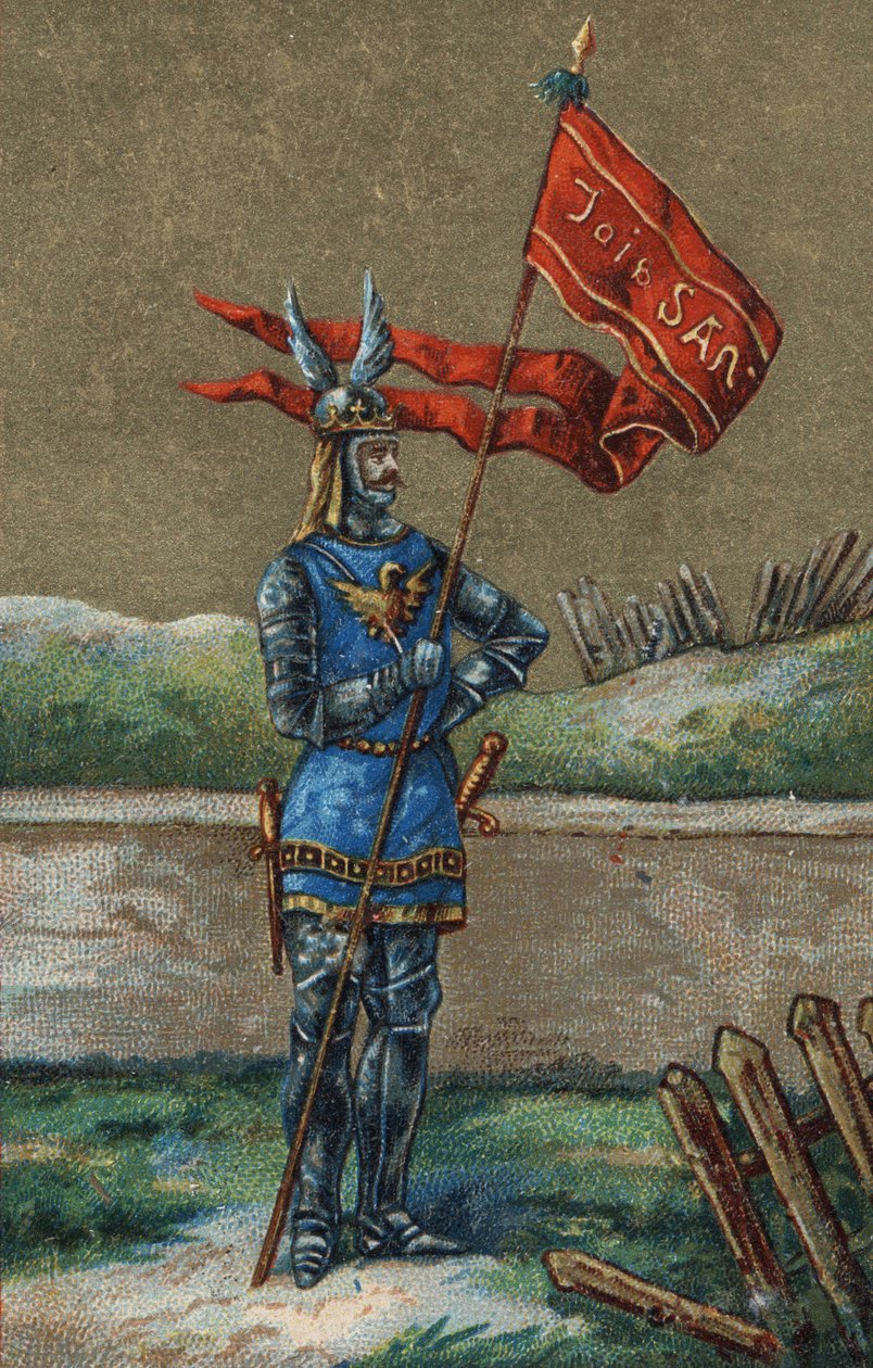 Oriflame lub sztandar króla Francji Karola V (1364-1380). XIX-wieczna chromolitografia. autorstwa Unknown artist