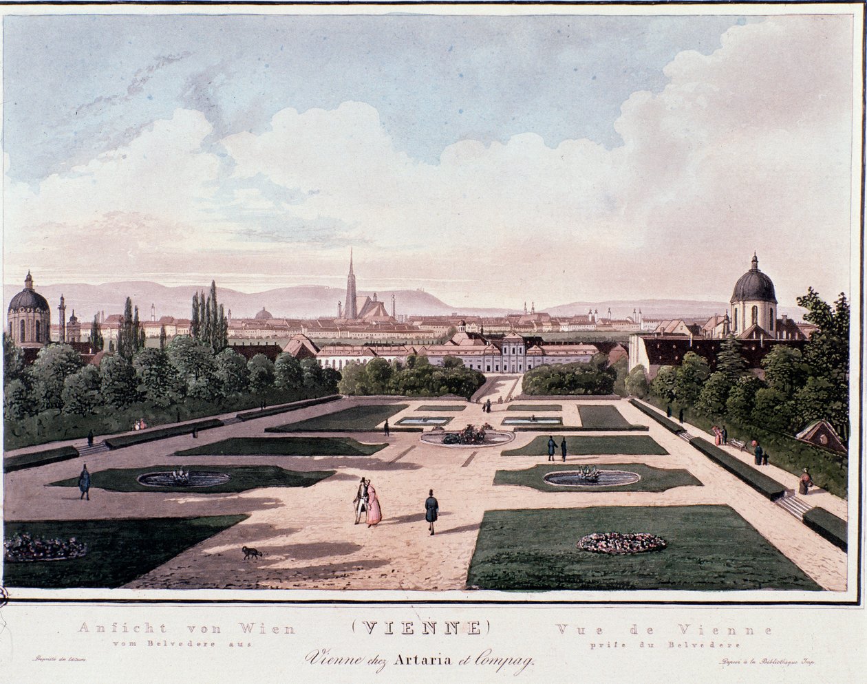 Przegląd Wiednia z Belvedere w Austrii. Grawer z 1830 r. Kolekcja prywatna autorstwa Unknown artist