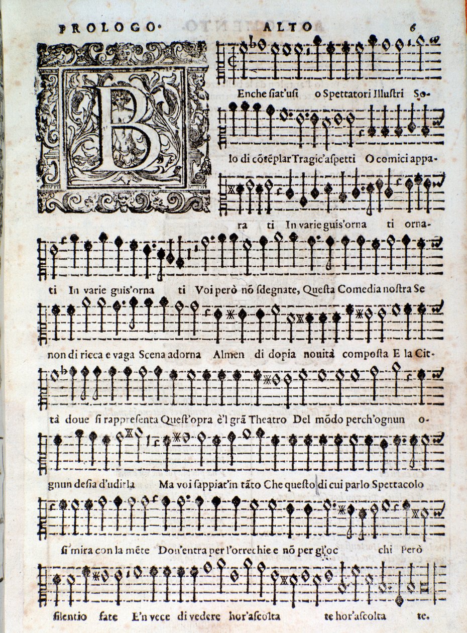 Strona z komedii madrygałowej Amfiparnaso autorstwa Orazio Vecchi autorstwa Unknown artist