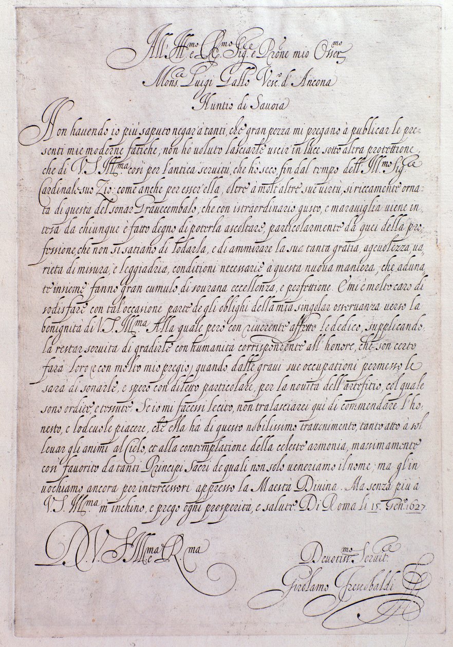 Strona z Tokraty „” Girolamo Frescobaldi (1583-1643) Włoski kompozytor „” 1637. Bolonia, Muzeum Miejskie autorstwa Unknown artist