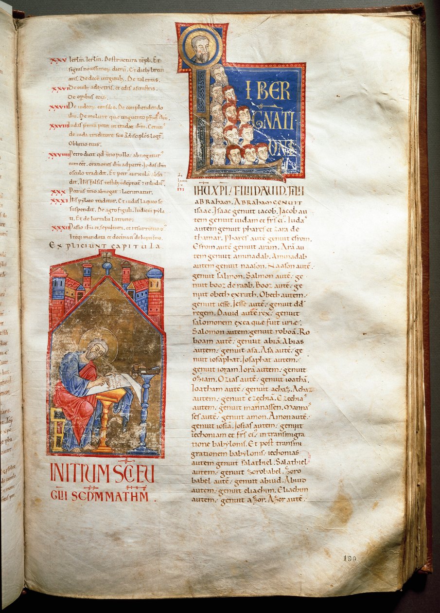 Strona biblii iluminowanej (Ms.721-Foglio 190r) z początku XII wieku. Ciemny. 52,5x36 cm Rzym, Biblioteca Casanatense autorstwa Unknown artist