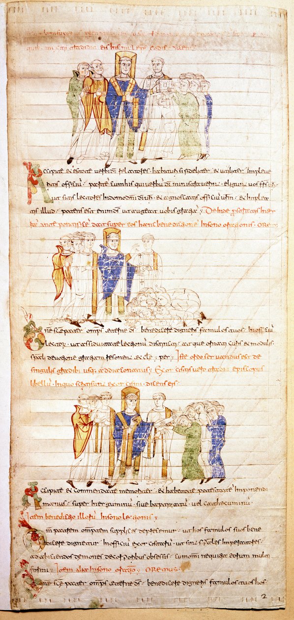 Strona iluminowanej biblii (Ms.723-Foglio 138v.) z początku XII wieku. Ciemny. 52,8x38 cm Rzym, Biblioteca Casanatense autorstwa Unknown artist