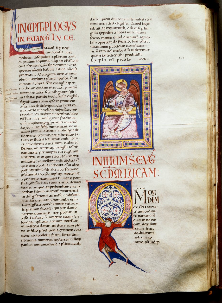 Strona biblii iluminowanej (Ms.723-Foglio 162r.) z początku XII wieku. Ciemny. 52,8x38 cm Rzym, Biblioteca Casanatense autorstwa Unknown artist
