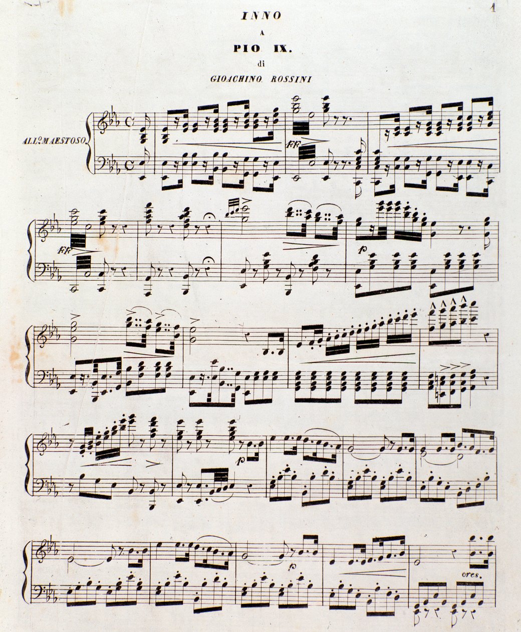 Strona partytury Popularny hymn dla Piusa IX autorstwa Gioacchino Rossiniego autorstwa Unknown artist