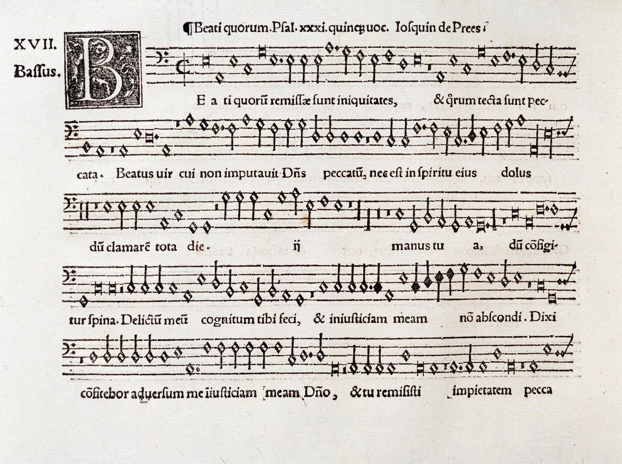 Strona partytury psalmu XIII kworum Beati autorstwa Willaerta (1538) autorstwa Unknown artist