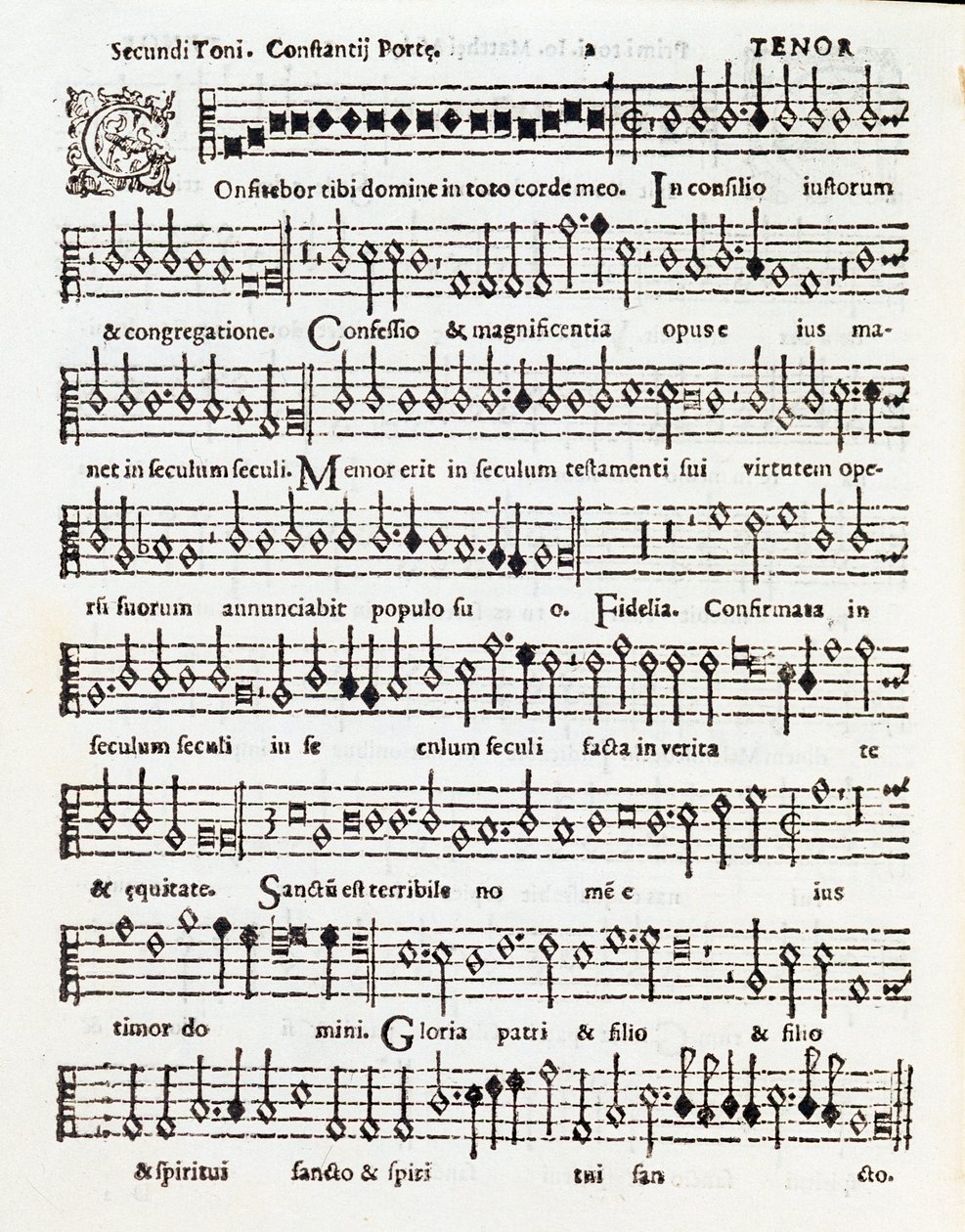 Strona partytury muzycznej psalmu Chwała Panu poświęconej Palestrinie autorstwa Costanzo Porta autorstwa Unknown artist