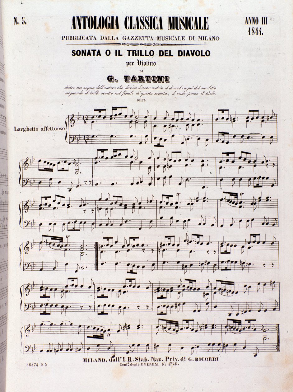 Strona partytury muzycznej Sonaty Diabelskiego trylu Tartiniego autorstwa Unknown artist