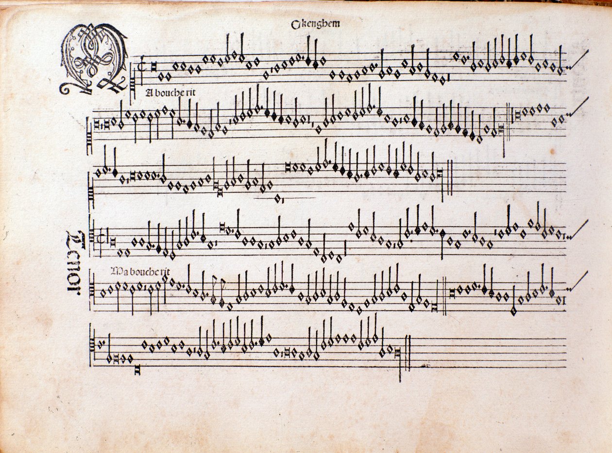 Strona partytury muzycznej Harmonice Musices Odhecaton Ottaviano Petrucciego (1501) autorstwa Unknown artist