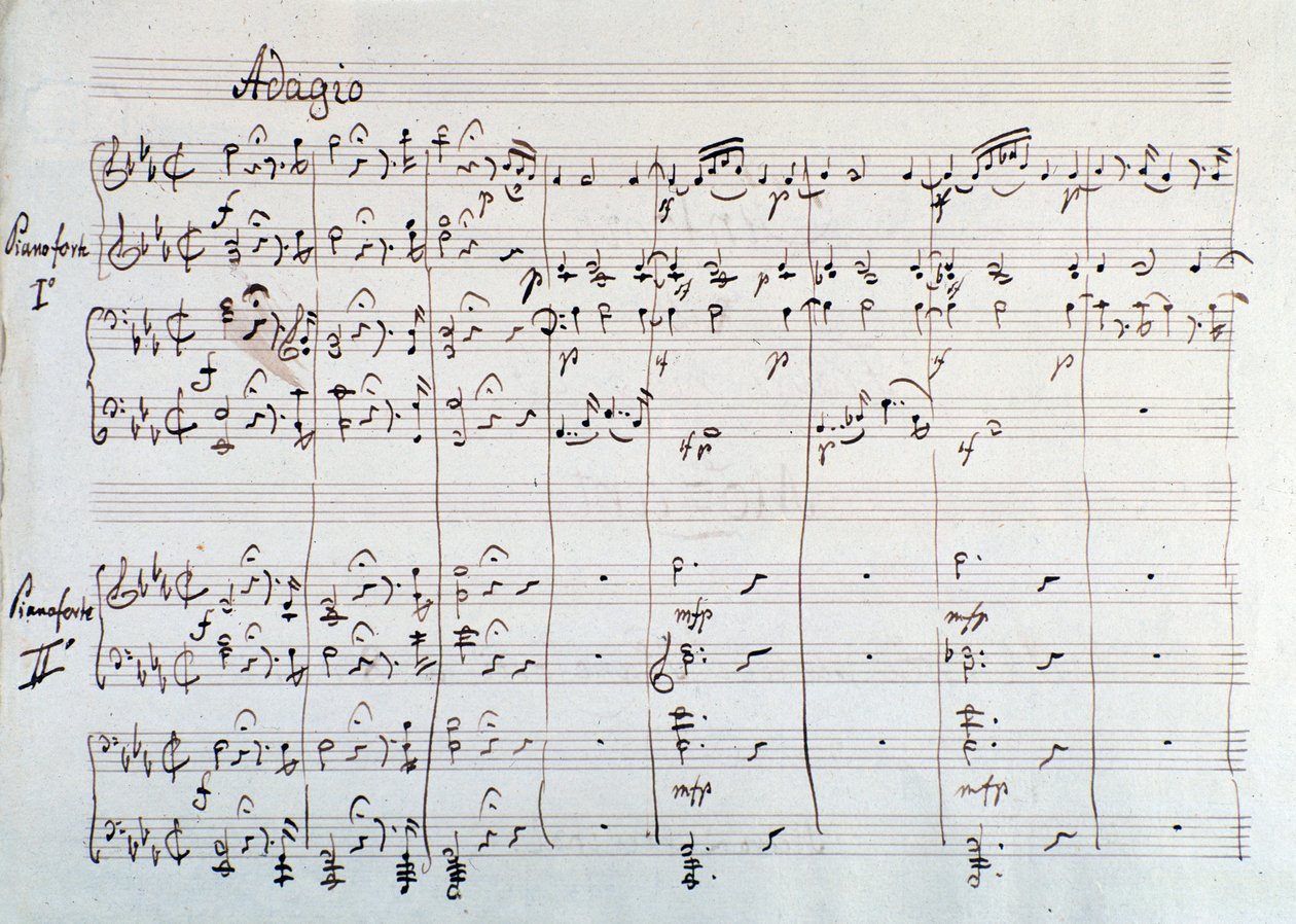 Strona symfonii zredukowana do dwóch fortepianów i ośmiu rąk Czarodziejskiego fletu, opera Mozarta, wersja Lichtenthala (XIX w.) autorstwa Unknown artist