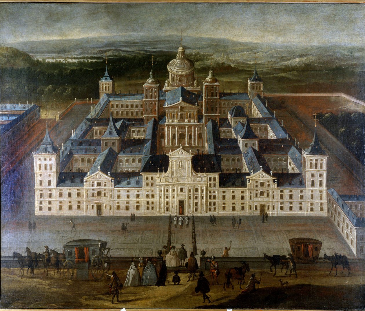 Obraz przedstawiający Pałac Escorial lub Escorial w Hiszpanii. sd. XVII wiek.Museo del Castello. Mediolan autorstwa Unknown artist