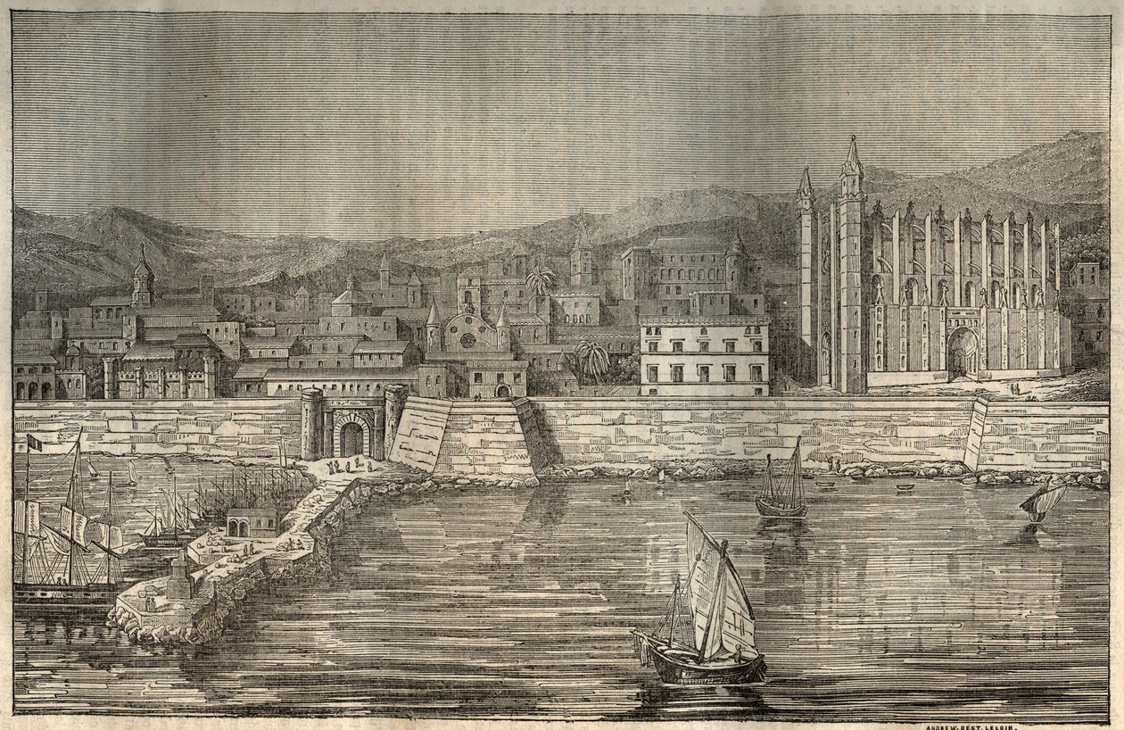 Palma de Majorca, Majorka (Majorca), Baleary - grawerowanie 1837 autorstwa Unknown artist
