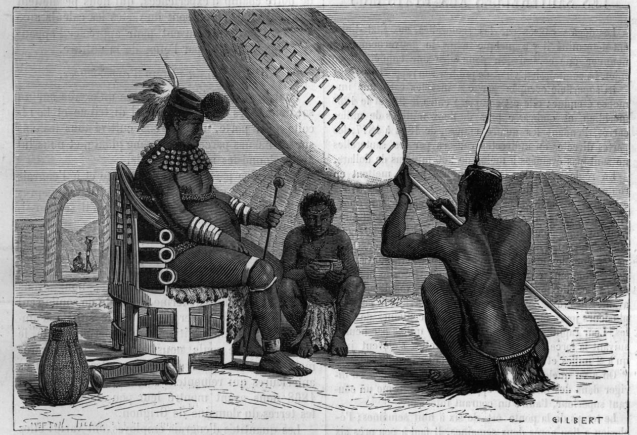 Panda, zmarły król Zulusów. Rycina w „Przyroda: przegląd nauk i ich zastosowania w sztuce i przemyśle” z dnia 5 kwietnia 1879 r. autorstwa Unknown artist