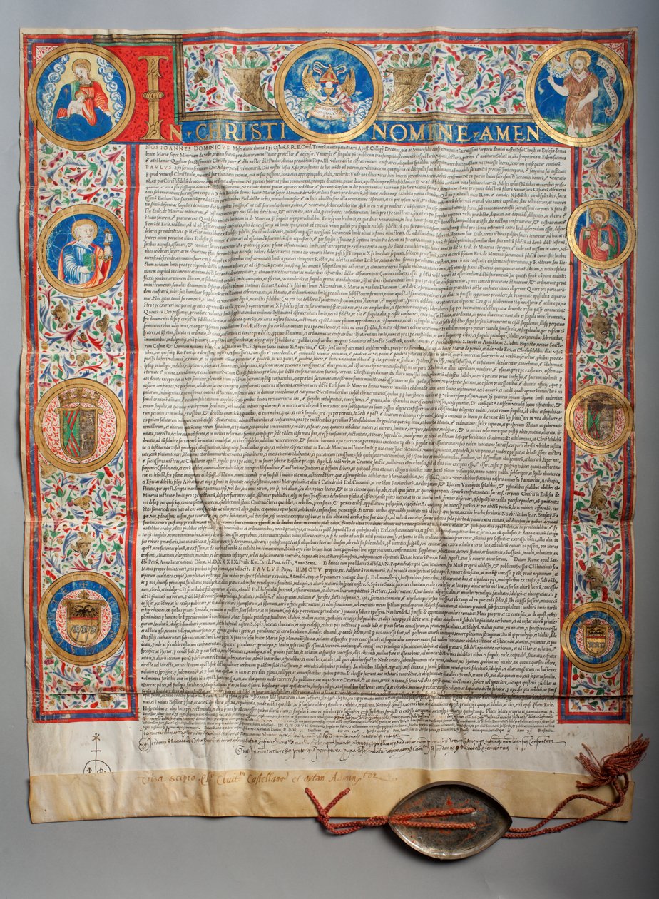 Bulla papieska. Papież Paweł III, Eucharystia. Pergamin. Malarstwo miniaturowe. 1535. autorstwa Unknown artist
