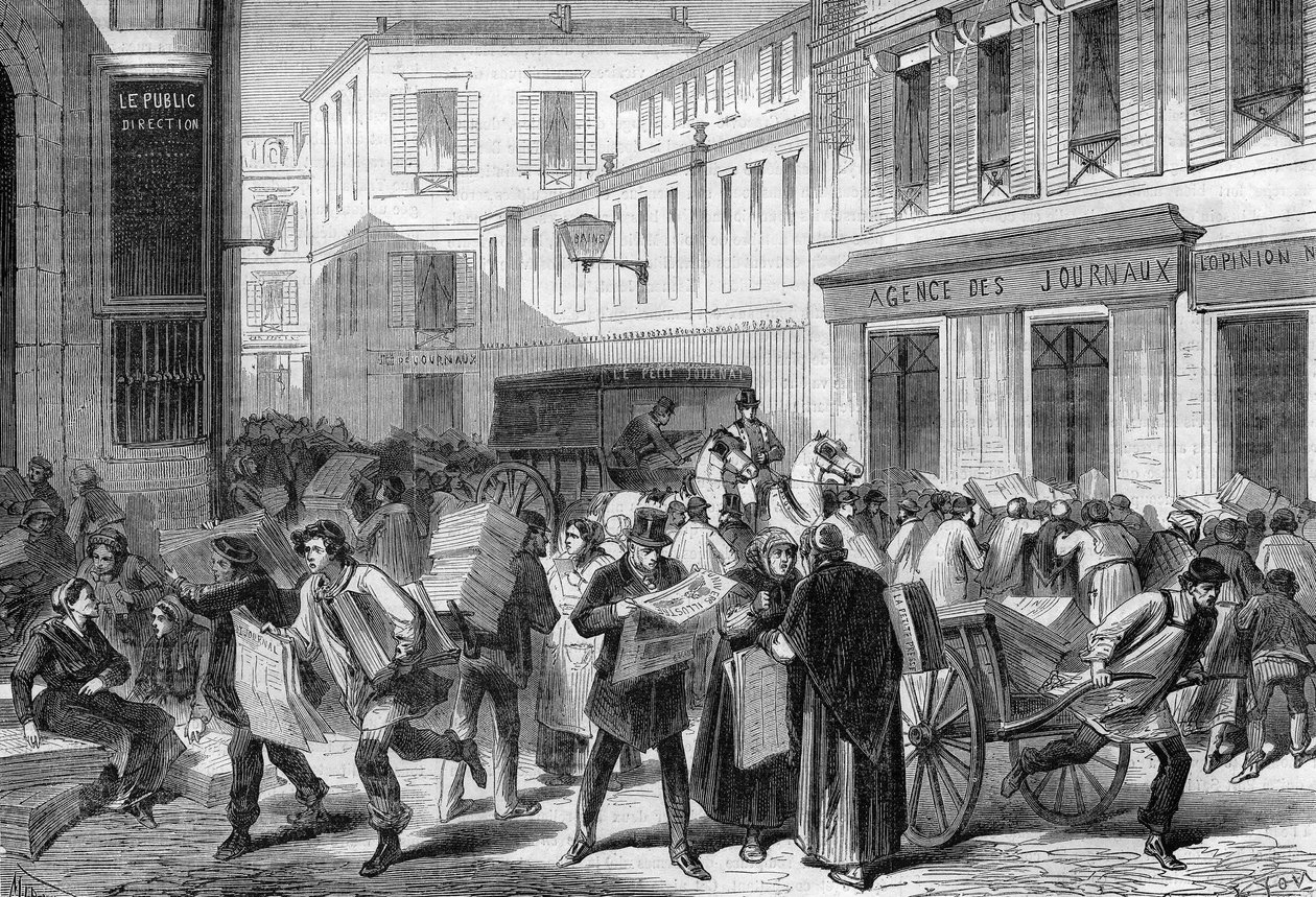 Paryż 1869: sala gazet, rue du croissant. autorstwa Unknown artist
