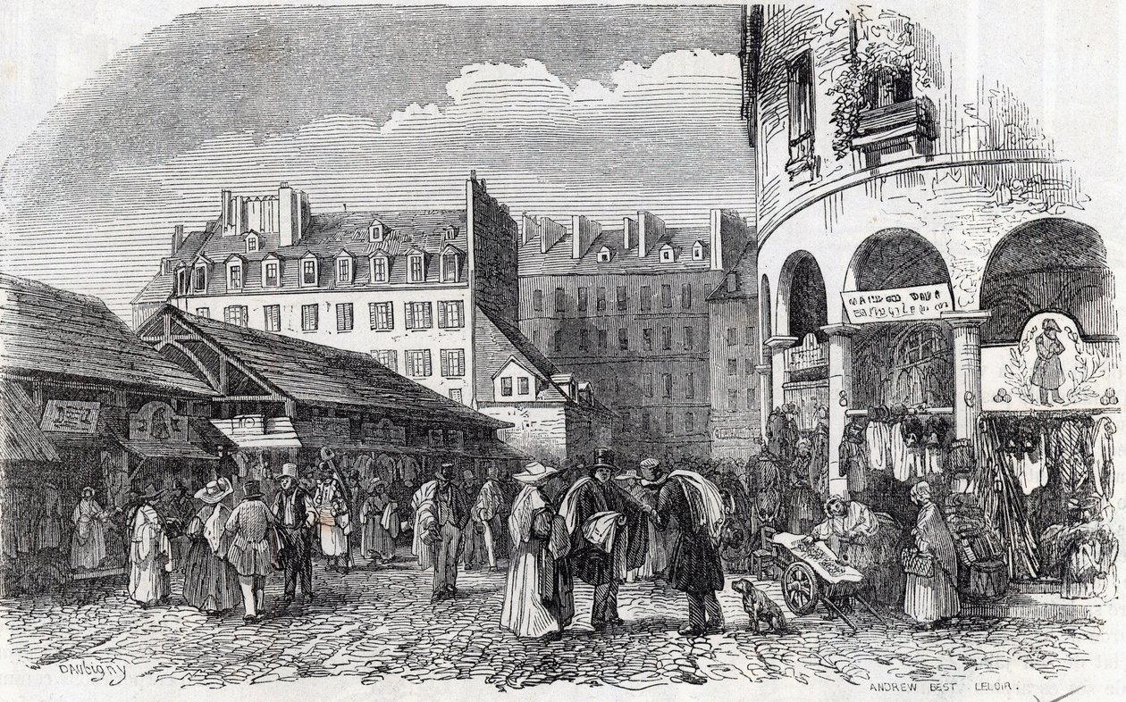Paryż, 3. dzielnica - La rotunde du Carreau du Temple w Paryżu w XIX wieku - Grawer w „”Tableau-de-Paris”” Edmonda Texiera autorstwa Unknown artist