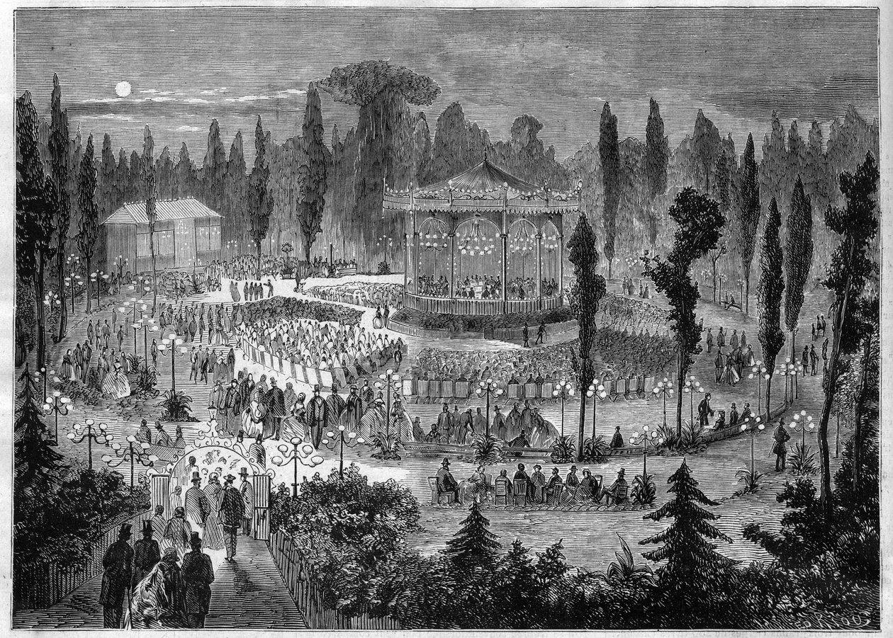VIII dzielnica Paryża - avenue des Champs-Elysees (Pola Elizejskie) - koncerty w 1868 roku autorstwa Unknown artist