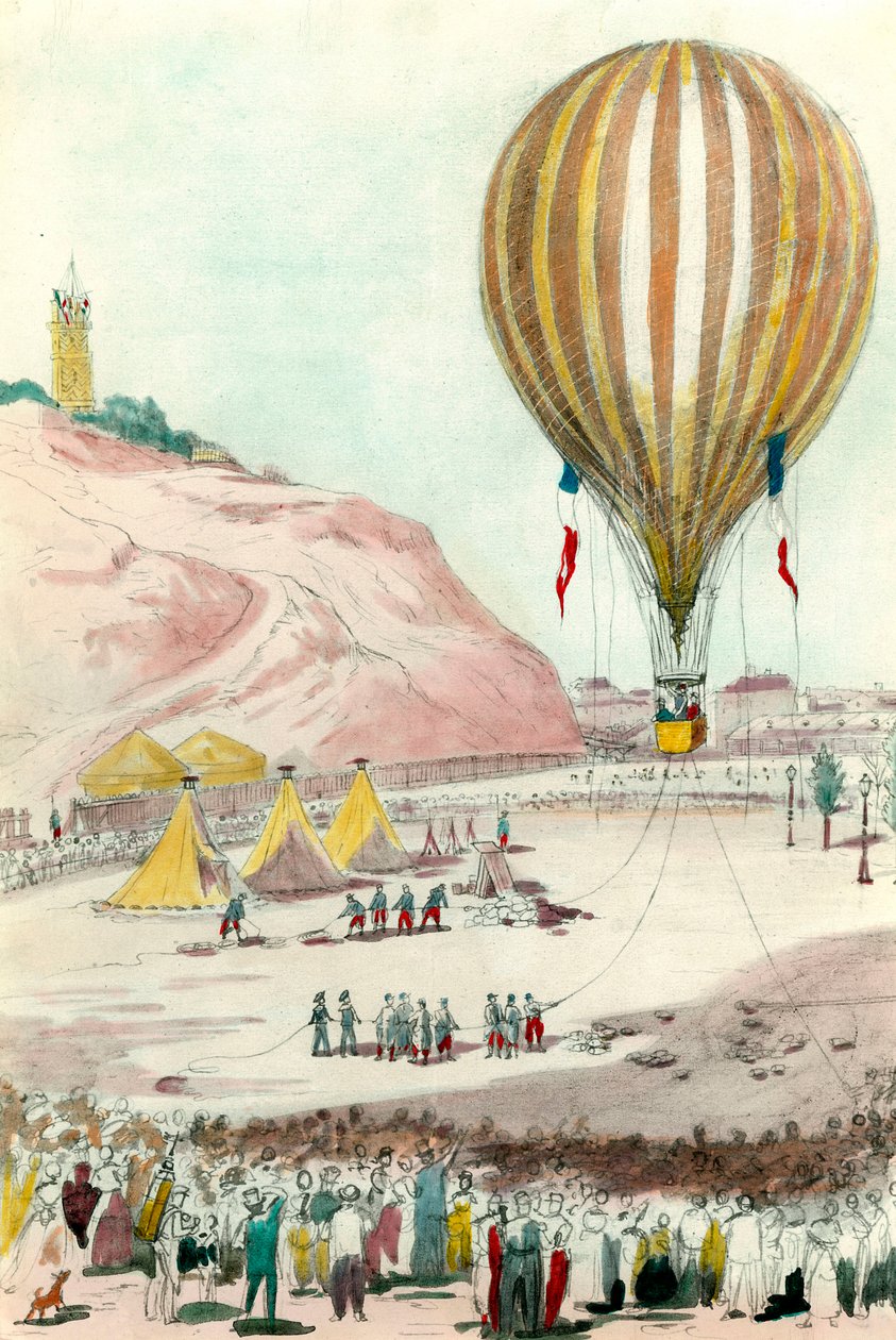 Siedziba paryska z 1870 roku: widok jednego z balonów służących do komunikacji z otoczeniem w Paryżu. Akwarela z XIX-wiecznej kolekcji prywatnej autorstwa Unknown artist