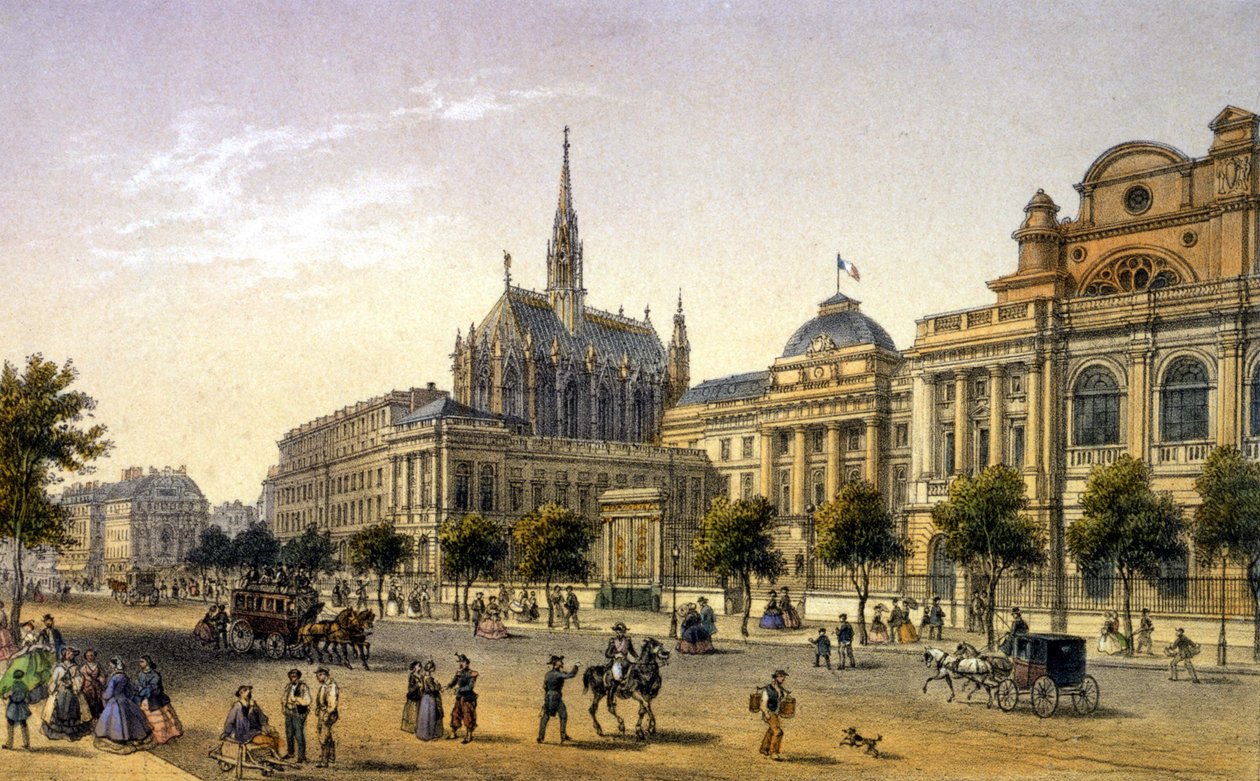 Paryż: widok Palais de Justice, rycina I poł. XIX wieku. autorstwa Unknown artist
