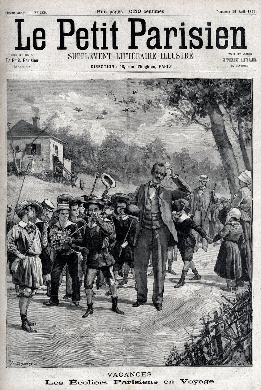 Paryskie wakacje szkolne na wycieczce na wieś. Grawerowanie w „”Le Parisien”” autorstwa Unknown artist