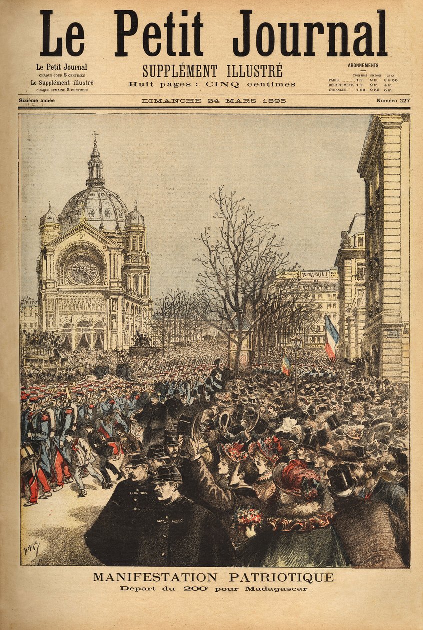 Demonstracja patriotyczna w Paryżu na początek 200. pułku na Madagaskar. Grawerowanie w „”Le petit journal”” 24.03.1895. Kolekcja Selvy. autorstwa Unknown artist