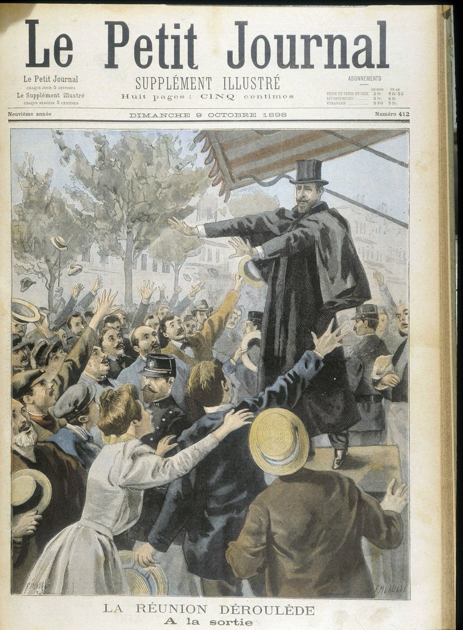 Paul Deroulede wiwatowany przez tłum, okładka w „”Le Petit Journal”” 9.10.1898. autorstwa Unknown artist
