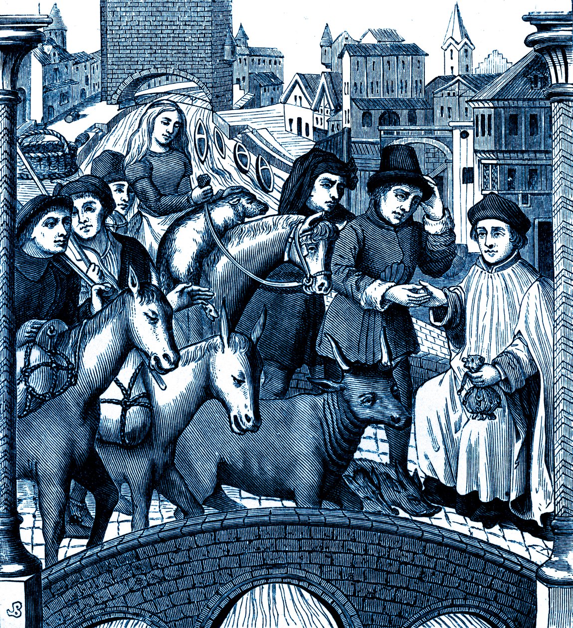 Płacenie za przejazd przez most w Tournai (grawerowanie) autorstwa Unknown artist
