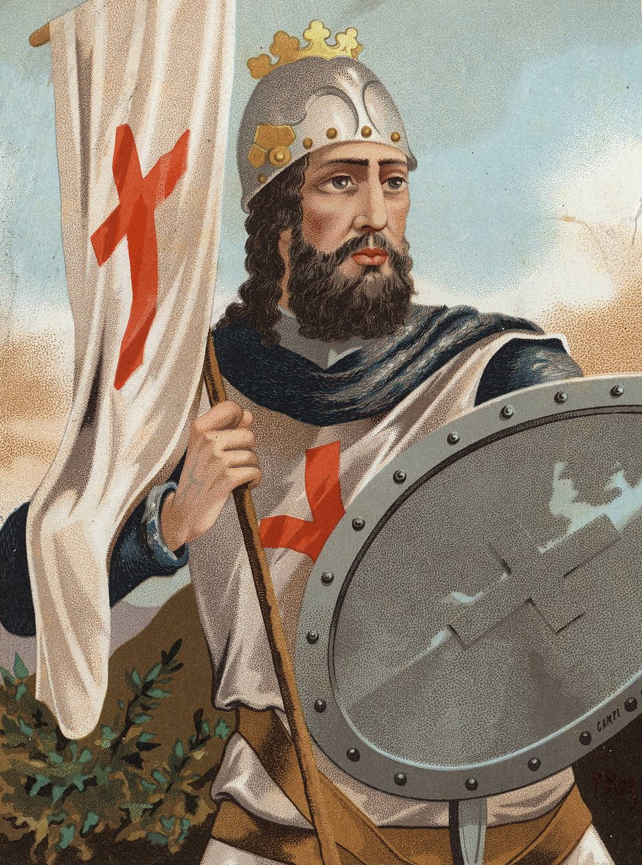 Pelagiusz z Asturii - Pelage Zdobywca - Portret Pelayo Króla Asturii i Głowy Wizygotów (?, 718 w Cangas, 737). po sławnych mężczyznach i kobietach. Barcelona 1877. autorstwa Unknown artist