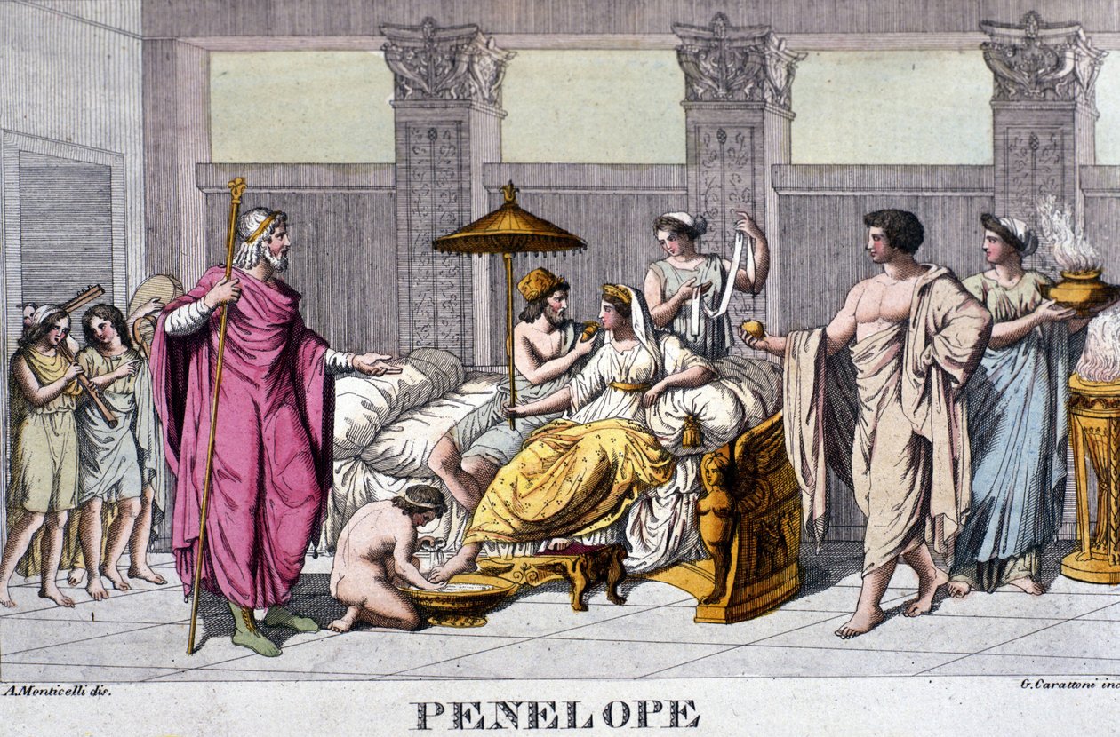 Penelopa w swoim pałacu. Grawerowanie z XIX wieku. autorstwa Unknown artist