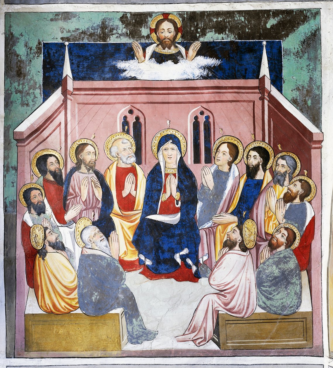 Pięćdziesiątnica, Życie Chrystusa (XV wiek), freski, kaplica św. Sebastiana, Villard-de-Lans, Rodan-Alpy, Francja. autorstwa Unknown artist