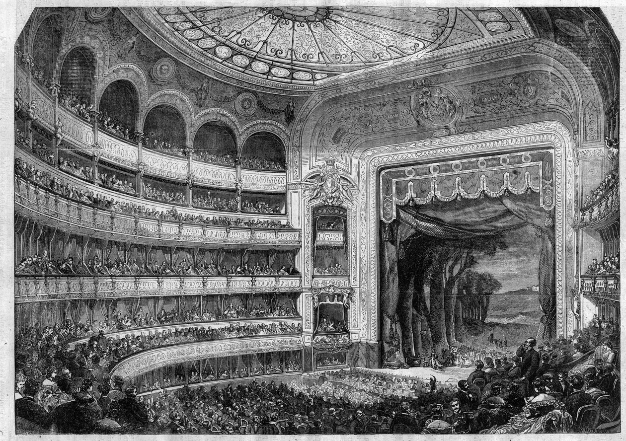 Wykonanie opery: II akt „Don Kichota” Henri Boulanger, reż. Miguel de Cervantes w Theatre-Lyrique w Paryżu - Grawerowanie w „Le Journal Illustre”” autorstwa Unknown artist