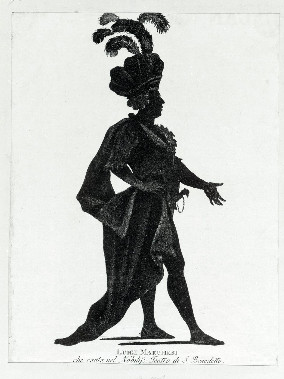 Przedstawienie włoskiego kastrata Luigiego Marchesi (1754 - 1829) w Teatrze San Benedetto. autorstwa Unknown artist