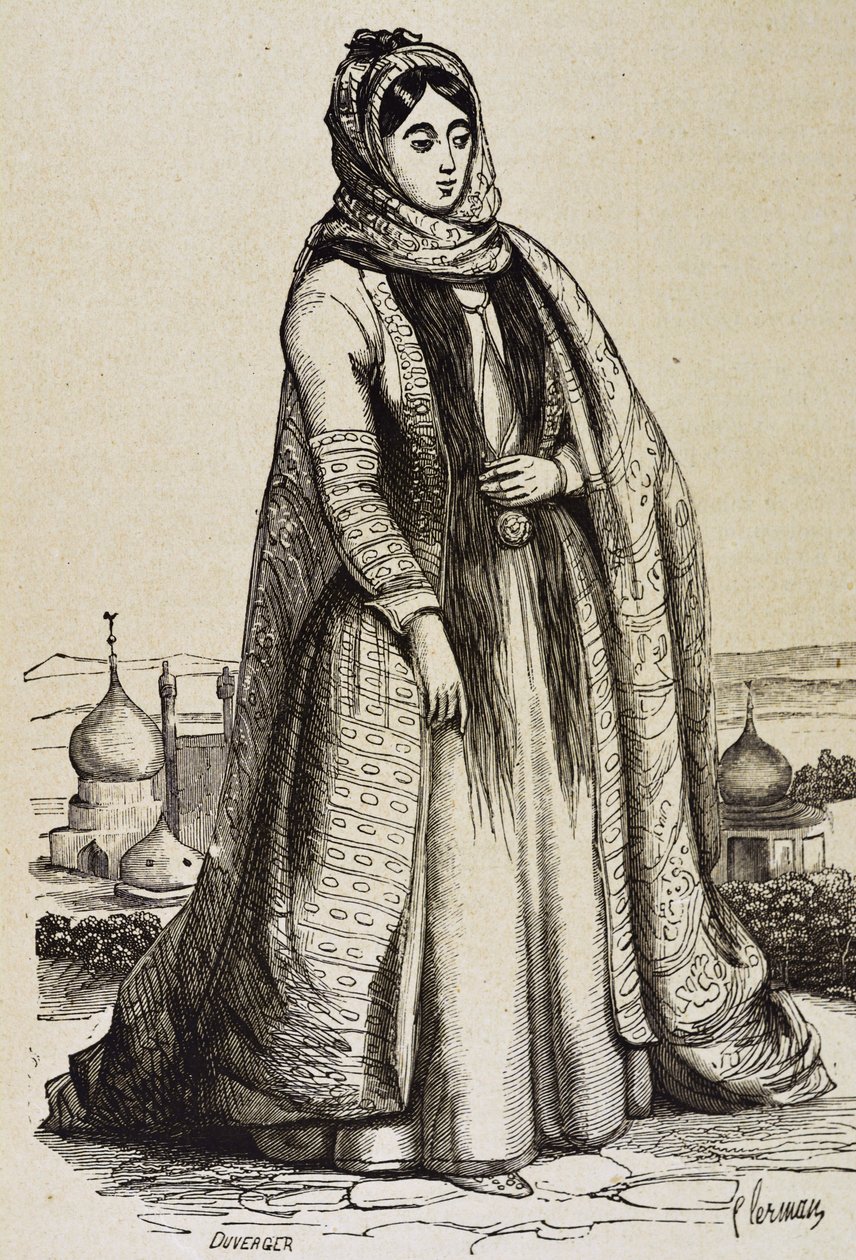 Persja (XIX w.). Społeczeństwo. Perska kobieta. Grawerunek. Kolekcja prywatna autorstwa Unknown artist
