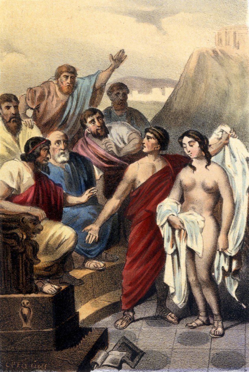Phryne (grecka kurtyzana) przed sędziami Aten. autorstwa Unknown artist