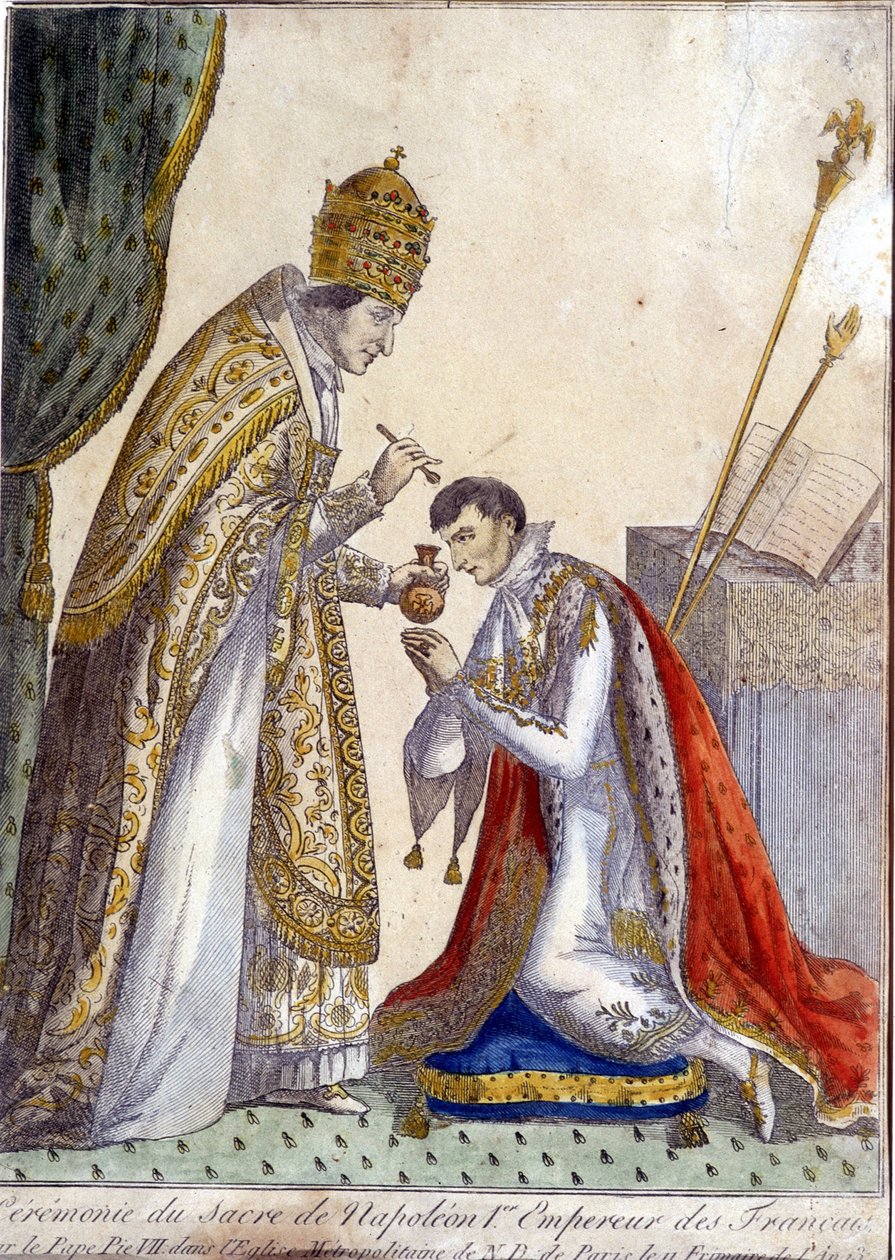 Pius VII (Pius lub Pio) (1742-1823) namaścił Napoleona I podczas koronacji cesarza francuskiego w dniu 2 grudnia 1804 w Notre Dame de Paris - grawerowanie XIX wieku autorstwa Unknown artist