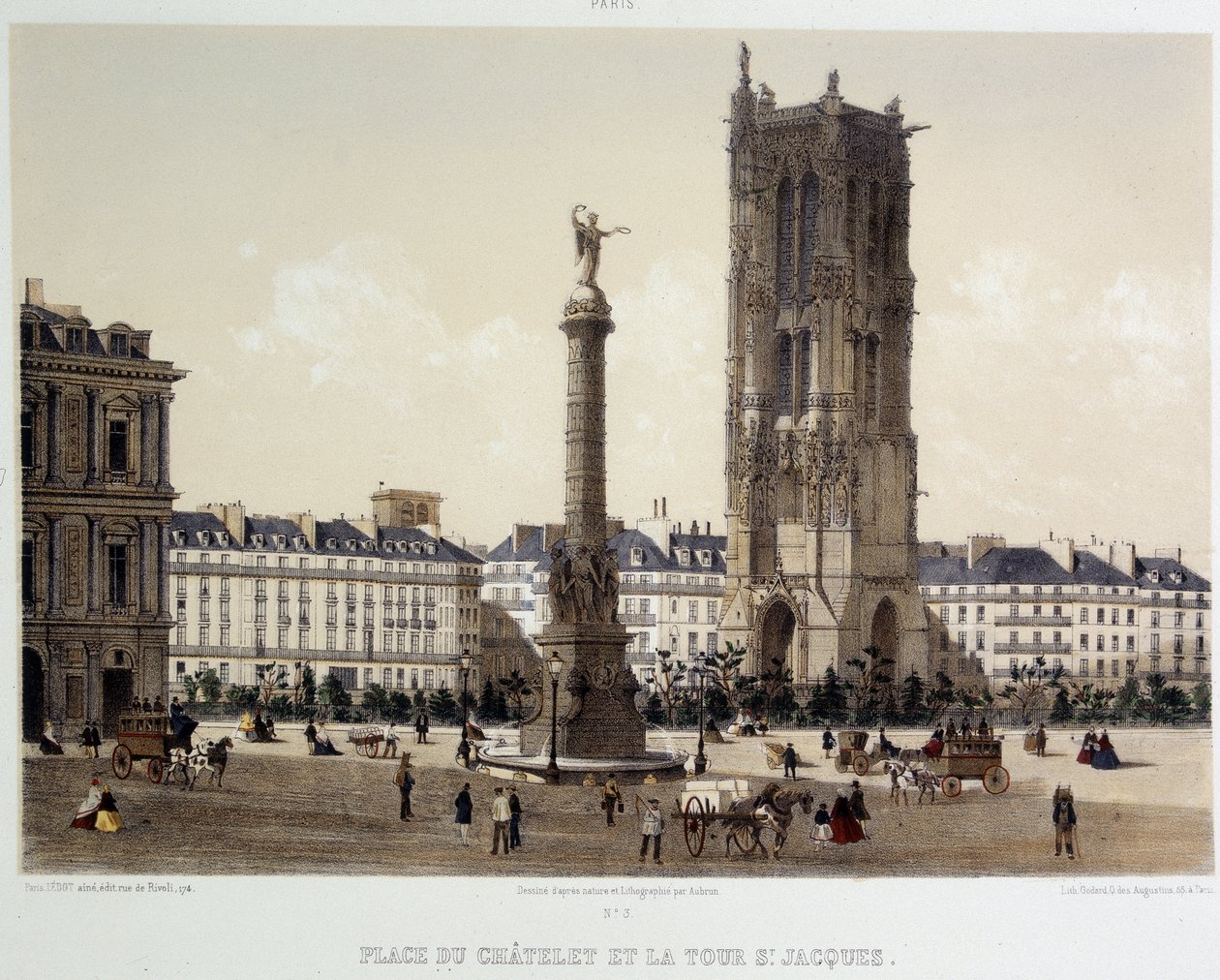 Place du Chatelet i wieża Saint-Jacques autorstwa Unknown artist