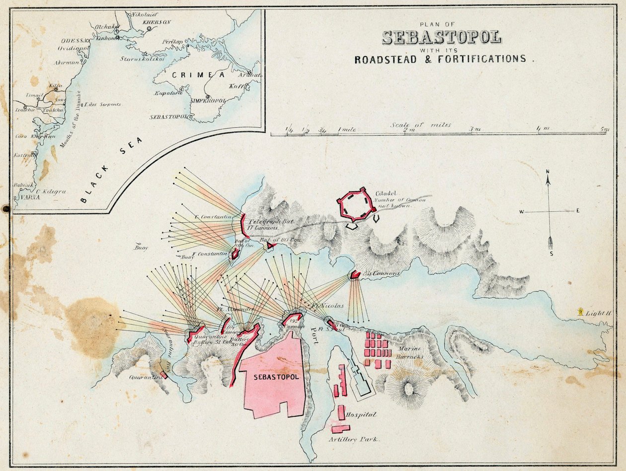 „„Mapa Sewastopola z fortyfikacjami i wałami obronnymi, Krym”” autorstwa Unknown