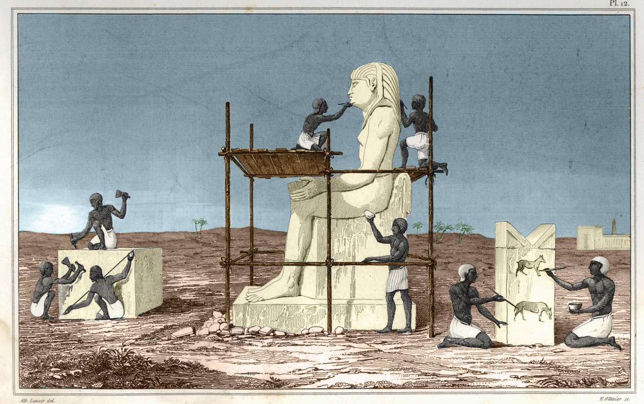 Talerz na podstawie dzieła Roselliniego (Rossellini), włoskiego podróżnika, który towarzyszył Jeanowi Francois (Jean-Francois) Champollionowi do Egiptu. Grawerowanie z książki Atlas of Rollin