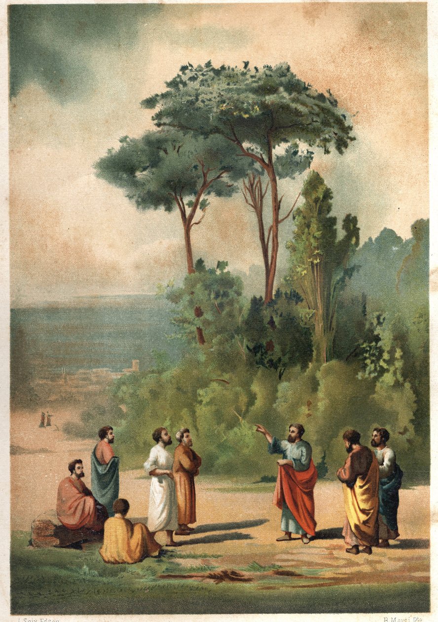Platon i jego uczniowie w ogrodach Akademii. po hombres y Mujeres słynny. Barcelona 1877. autorstwa Unknown artist