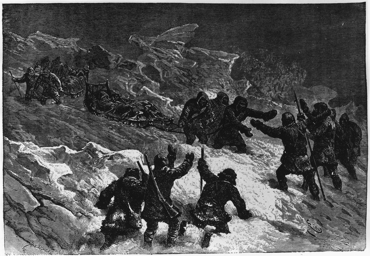 Biegun północny: Spotkanie sań Markham - Nares Georges S., Podróż na Morze Polarne, Paryż: Hachette autorstwa Unknown artist