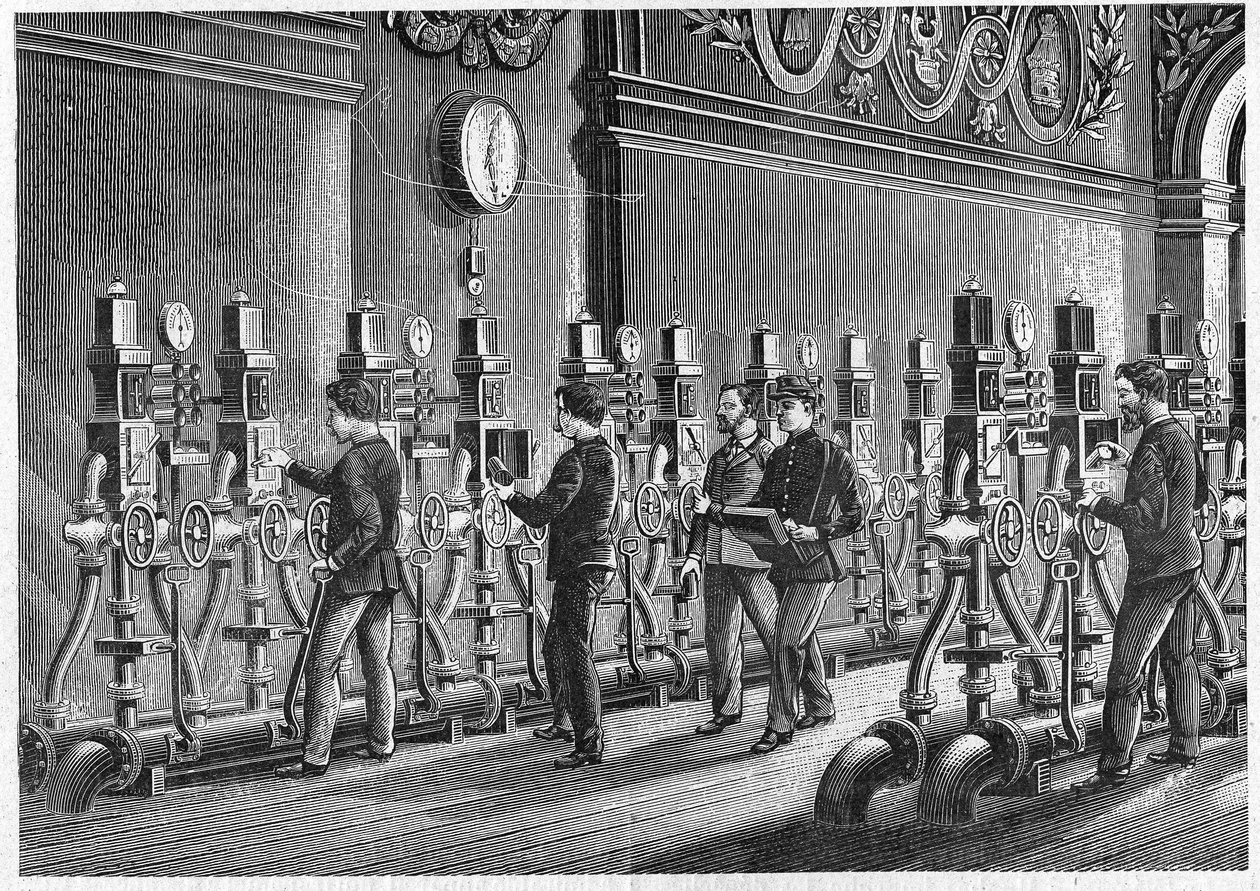 Poczta pneumatyczna, Place de la Bourse w Paryżu w 1888 r. autorstwa Unknown artist