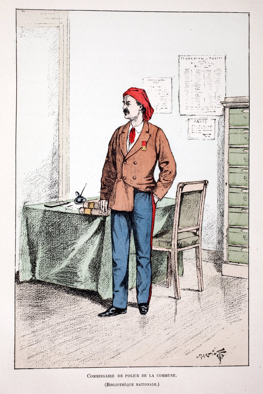 Komisarz Policji Gminy. Akwaforta w kolorach, dla ilustracji „Historia korpusu sił pokojowych””” książka wydana pod patronatem Louisa Lepine’a (1846-1933) prefekta policji nad Sekwaną, autorstwa Alfreda Reya (1864-?) i Louisa Ferona autorstwa Unknown artist