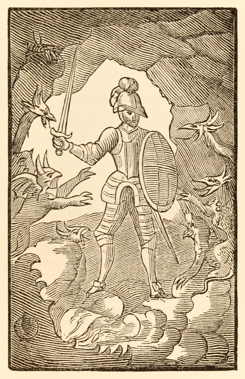Biedny człowiek! Gdzie jesteś teraz? Twój dzień jest nocą. z książki The Pilgrims Progress From This World, To That Co Ma przyjść Johna Bunyana (1628-1688) Christian wkracza do Doliny Cienia Śmierci i autorstwa Unknown
